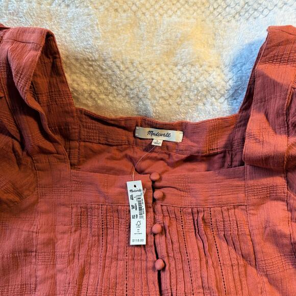 NWT Madewell Puff-Sleeve Drawstring Mini Dress size large - Picture 3 of 4